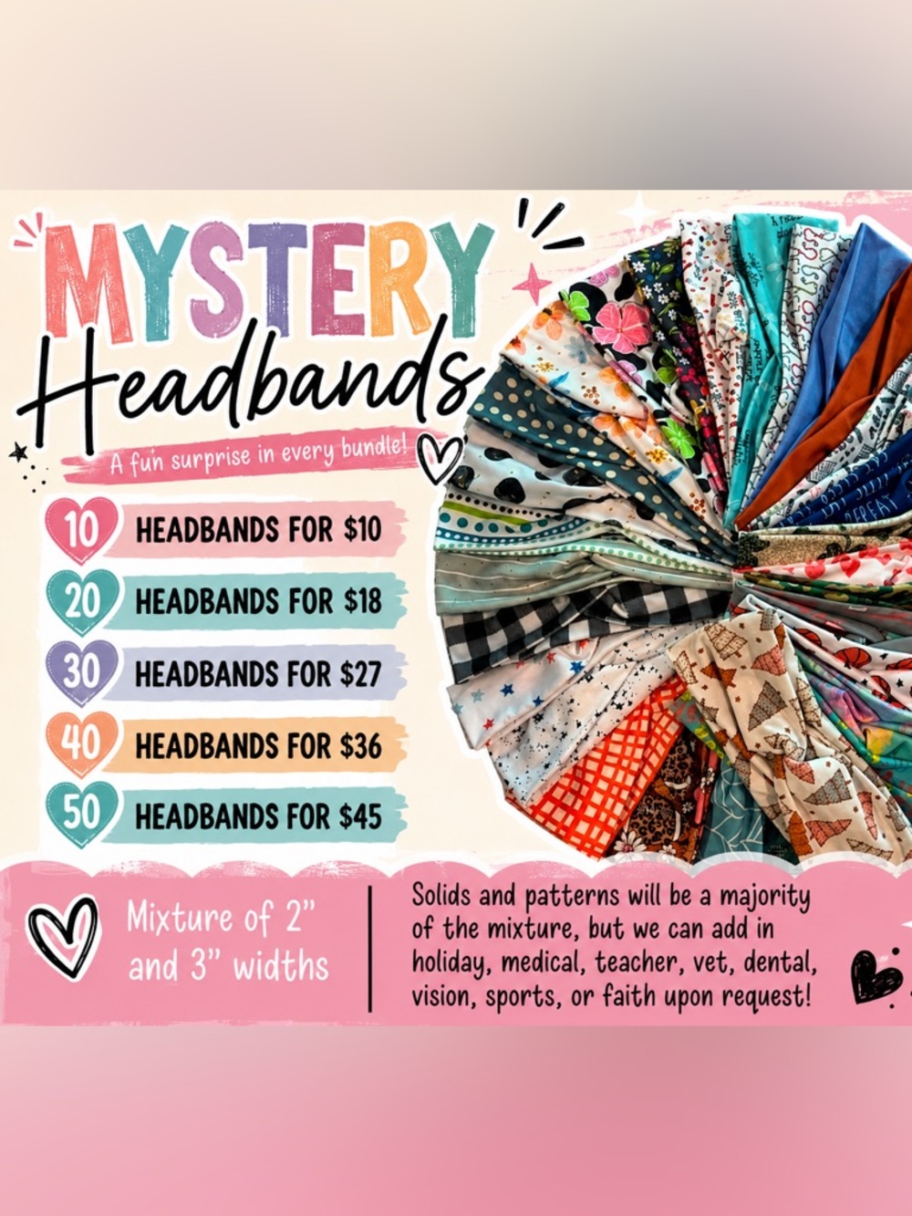 40 Mystery Adult Headbands - Mixed Colors